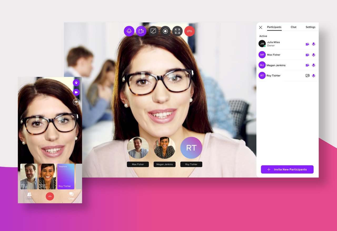 See how you can create seamless communication channels and activate conversations everywhere: watch now. image of woman using vonage meetings with overlay of participants screenshot